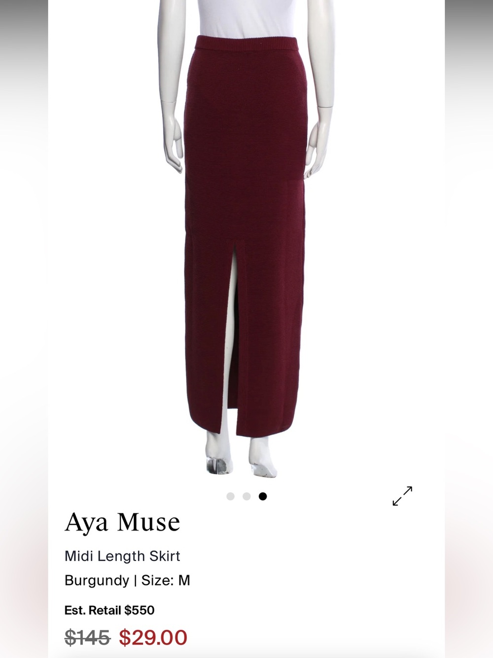 Aya Muse Deep Burgundy Midi Skirt with Front Slit